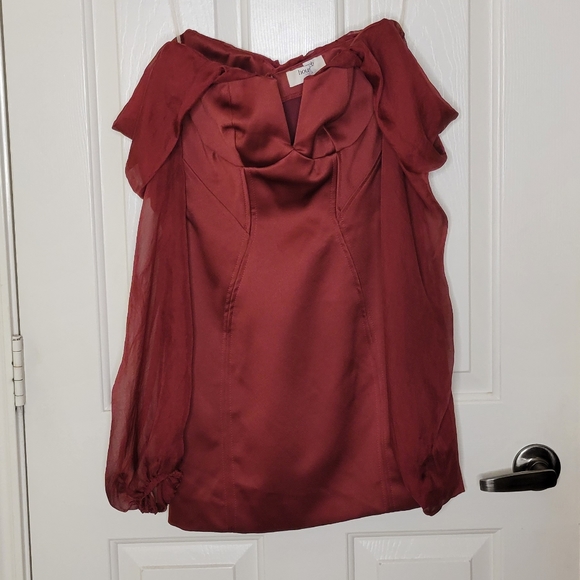 House of CB Olivia Wine Satin Off Shoulder Dress - Picture 7 of 11